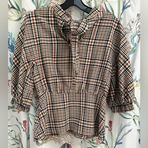 Zara Plaid Peplum Blouse